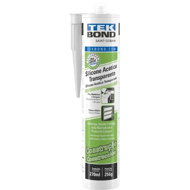 Adesivo De Silicone Acético Transparente Construção 256g/270ml - Vedação E Fixação De Alta Resistênc