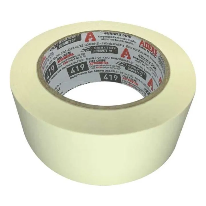 Fita Crepe Automotiva Bege 419 45mm X 50m - Adere | Precisão E Resistência Para Pintura