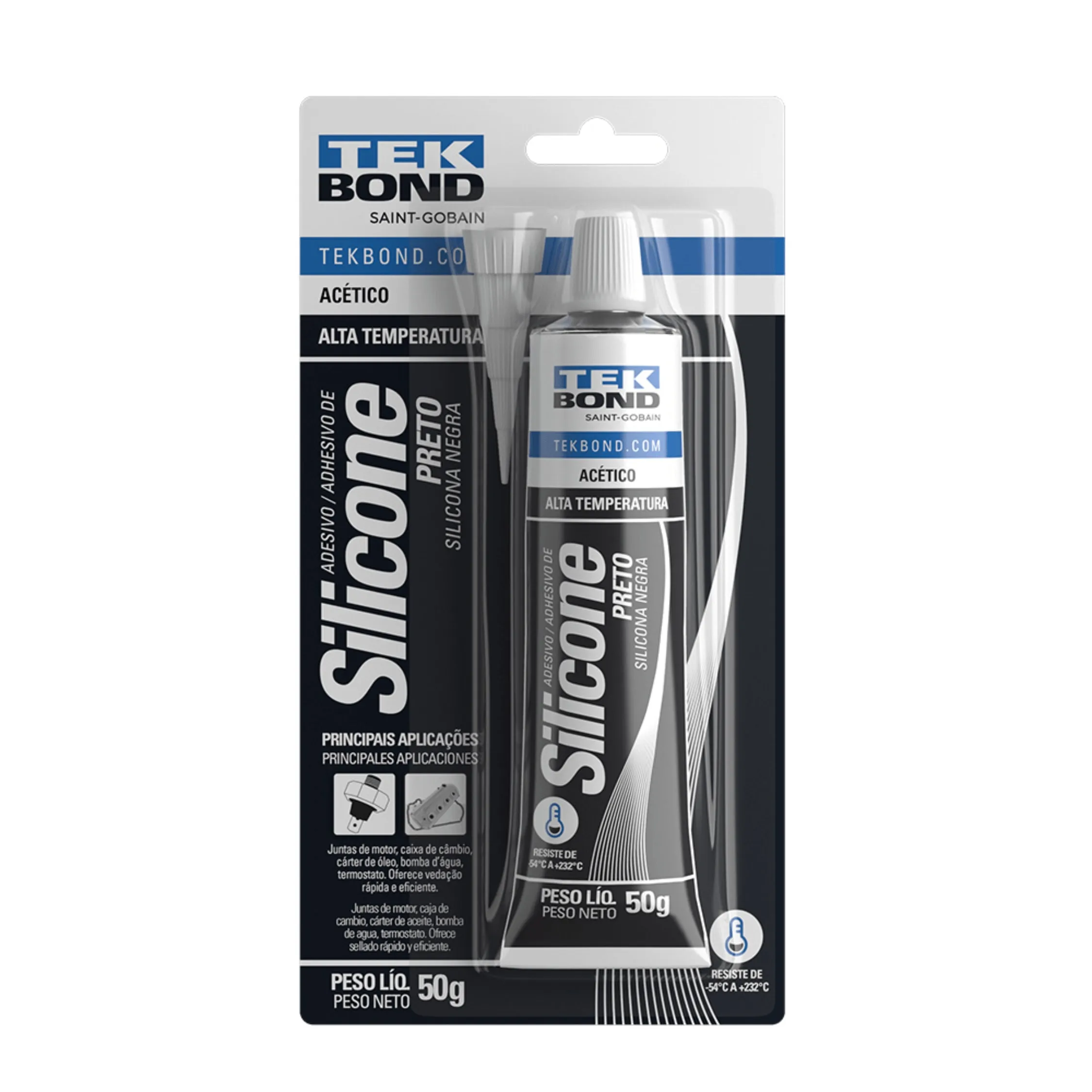 Silicone Acético Alta Temperatura Preto 50g Tek Bond – Resistência Térmica E Vedação Profissional