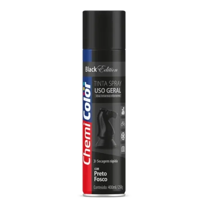Tinta Spray Preto Fosco 250g - Chemicolor | Acabamento Uniforme E Secagem Rápida Tinta Spray Preto Fosco 250g - Chemicolor | Acabamento Uniforme E Secagem Rápida